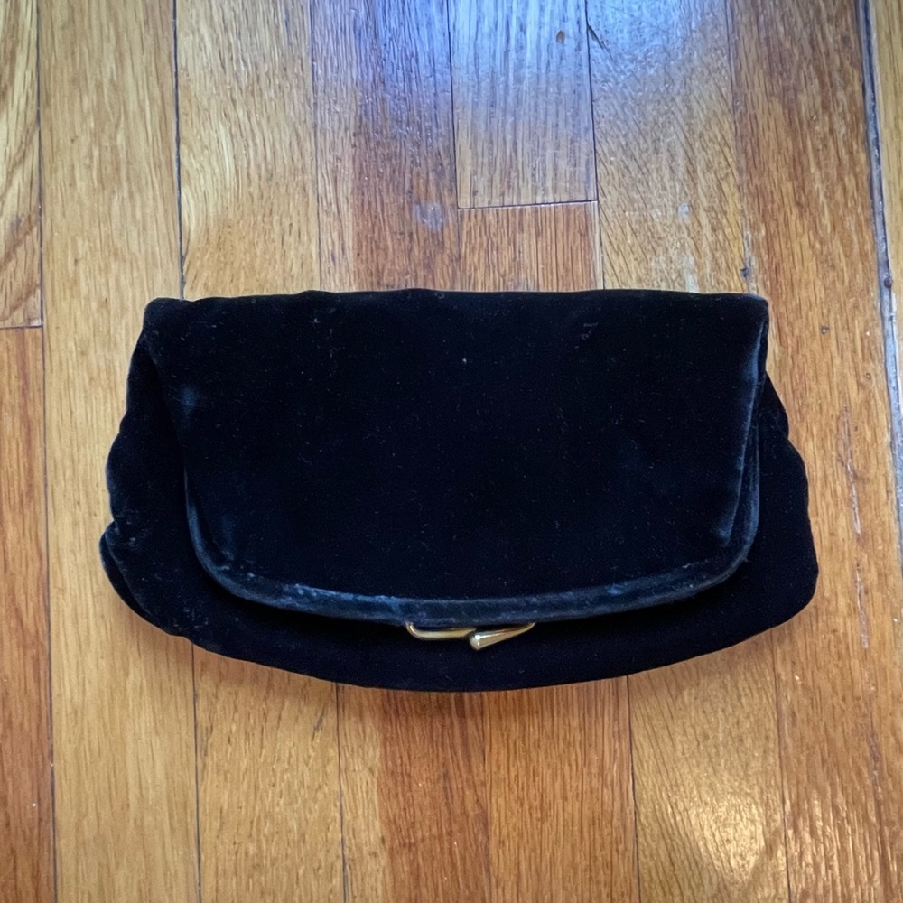 Vintage Black Velvet Clutch Purse ~ Retro Pinup Goth Morticia